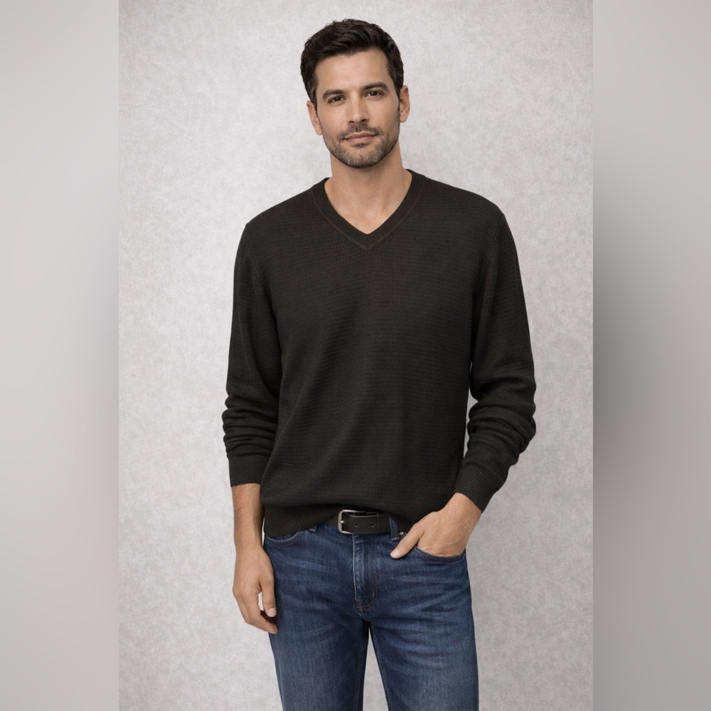 Tasso Elba Mens Black V-Neck Sweater XXL Silk & Cashmere Blend